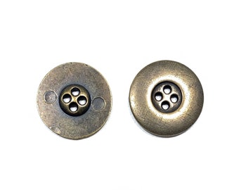 Grand bouton en laiton - 15/16 en | 24 mm | 36 L - Visage brossé - Bouton rond vintage Haberdasher en métal coulé Haberdasher rond 4 trous [B1025]