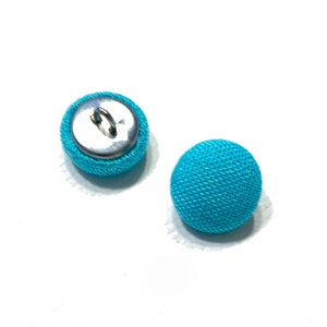 Set of 4-24 Cotton Fabric 1/2&quot; Wire Shank Buttons - 12.5 mm | 20L - TURQUOISE BLUE - More Colors! High Quality Vintage 60s Buttons [B3463]