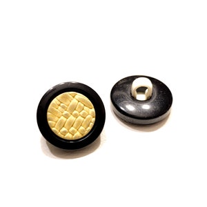 Set of 4-24 Woven Grass / Black 5/8&quot; Shank Buttons - 24 L | 15mm - Tan / Straw / Wicker Detail - High Quality Vintage Resin Buttons [B384]