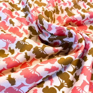 Rayon Trees & Birds Silhouette Print - Whimsical / Vintage Look - So Soft!  - Apparel Fabric by the Yard [F0374]