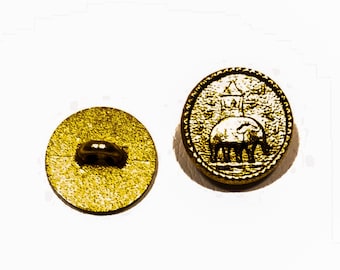 Ensemble de 2-50 boutons d’éléphant en or 5/8 " - 5/8 po | 15mm - Shiny Gilt Cast Metal Shank - Elephant / Wildlife vintage Metal Buttons [B425]