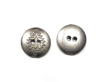 12.5mm Cast Metal Southwestern Button: 1/2" Silver Vintage 70s Button (Set of 6-50)
