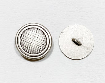 Bouton en métal brossé - Ensemble de 8 - 1 en 36 L - France 27 mm - Circle / Round Wide / Thick Silver Flat Shank - Pewter Feel Classic vintage [B269]