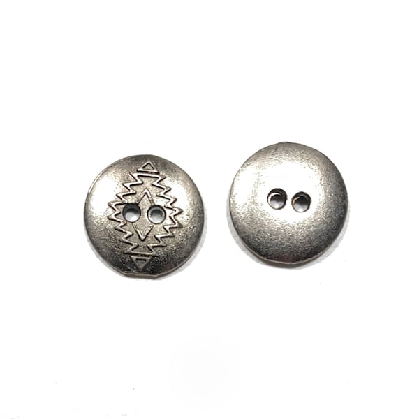 Cast Metal 1/2" Southwestern Button - 20L | 12.5 mm - Thick Silver Denim Shirt Vintage Tribal Geometric Native American Style Button [B1026]