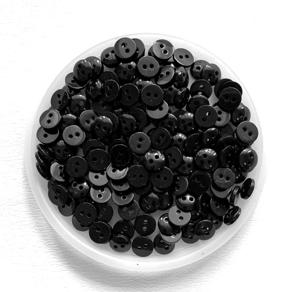 11.5 mm BLACK Shirt Buttons - 17 L | 7/16" - Small / Convex - High Quality Resin Buttons 2-Hole Bulk Black Repair Buttons [BB50]