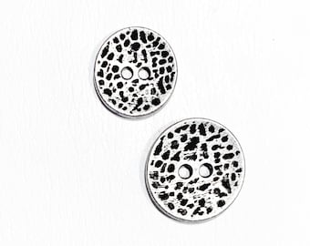 Set of 6 Metal Leopard Print Multi-Size Buttons (2x) 7/8" (4x) 3/4" - Silver 2-Hole Nice Weight! Animal Print Vintage Metal Button [B347]