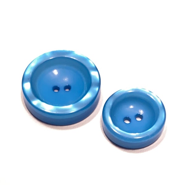 Set of 2-24 HUGE Glam Buttons -2 Size Options- 1 1/8" (44L) | 7/8" (34L) Pearly Rim Blue Chunky Oversize 60s Vintage Costume Buttons [B3384]