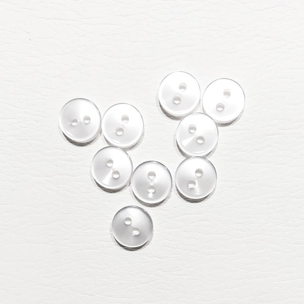Set of 6-24 TINY 8mm No Rim Flat Lustrous Translucent / Pearly White - 12L | 3/8" - High Quality 2-Hole Vintage 60s Shirt Buttons [B566]