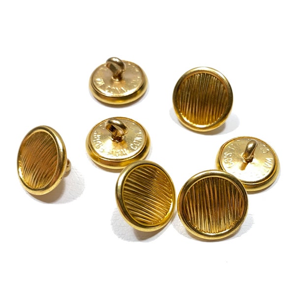 Set of 4-12 Waterbury Gold Metal Shank Livery Buttons - 5/8" | 15mm - Made in USA Shiny Great Condition Authentic Vintage 70s Buttons [B280]