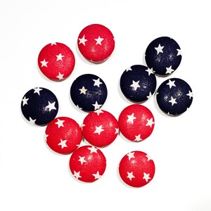 Set of 12 Snap On Button Covers 1 1/8&quot; Fabric Covered Buttons Red & Blue Stars Cotton Print - Vintage Button Snaps Upholstery Button [B330]