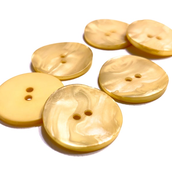 Matte Marble Swirl Shell Resin Buttons - 1"+ | 25 mm - Cream / Yellow Shimmer - 2-Hole / Large - High Quality Vintage 60s Coat Button [B805]