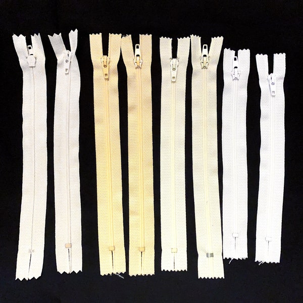 Lot of 8 Vintage YKK Zippers 6-7" - Yellow / White / Beige - Variety Pack - Designer Deadstock / New Old Stock / Bulk Zippers [Z08-2]