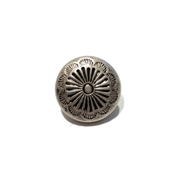 Set of 2-24 Stamped 5/8" Metal Buttons - 15mm | 24L - Round Dome Filagree Silver Southwest Shank - Vintage Jacket Blazer Button [B146.2]