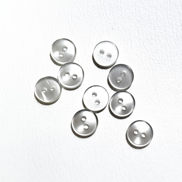 Set of 8 TINY 9 mm No Rim Flat Lustrous Translucent / Pearly White - 14L | 3/8" - High Quality 2-Hole Vintage 60s Shirt Buttons [B4403]