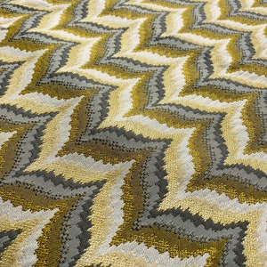 MCM Woven Jacquard - Yellow / Gold / Gray - Geometric / Heavy Weight Upholstery - High End Luxury Decor Vintage Fabric by the Yard [F0674]