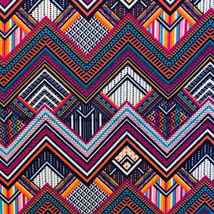 Saturated Chevron Crepe - Electric / Multi Colored - Modern Aztec Tribal Hippie - Apparel Fabric by the Yard [F0033]