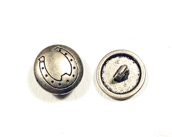 Set of 2-24 Metal Horseshoe Buttons - 24 L | 5/8 in | 15 mm - Silver Metal Round Shank - Southwest / Cowboy / Rodeo / Good Luck Charm [B241]