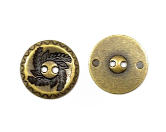 Set of 2-12 Laurel Brass Button - 13/16 in | 20 mm | 32 L - Engraved 2-Hole Round Vintage Antique Haberdashery Cast Metal Gold Button [B424]