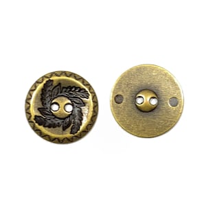 Set of 2-12 Laurel Brass Button - 13/16 in | 20 mm | 32 L - Engraved 2-Hole Round Vintage Antique Haberdashery Cast Metal Gold Button [B424]