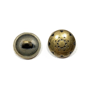 Set of 2-12 Brass Shank Button - 5/8 in | 15 mm | 24L - Dome / Cast Metal / Vintage Antique Medieval Costumer Engraved Gold Button [B431]