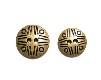 Conjunto de 2 a 12 botões de metal fundido - 2 tamanhos: 11/16" (18 mm) e 5/8" (15 mm) - Botões vintage de latão com símbolos lineares geométricos modernos dos anos 70 [B3562]