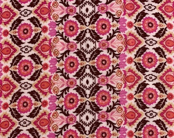 Rayon Challis - Slight Crinkle - So Soft! Pink and Cream - Boho Geometric Henna Indian Floral Print - Apparel Fabric by the Yard [F0365]