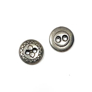 Set of 6-50 Small Metal Buttons - 9/16&quot; | 14 mm - Thick Silver Tribal Flower Denim Shirt Vintage Geometric Southwest Sun Style Button [B422]