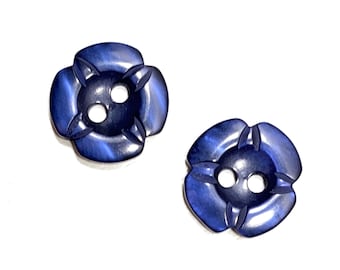 May include: Two blue plastic buttons with four petals and two holes each.