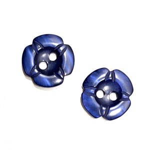 Set of 4-50 Indigo Carved Look Square Flower Petal Buttons - 5/8 in | 16 mm - Folk Art / Glossy Resin Faux Wood Dark Blue Button [B3376]