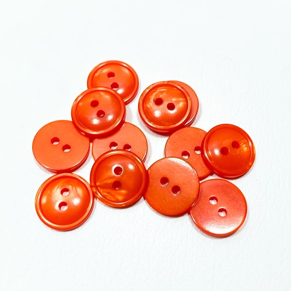 5/8" Lustrous Orange Buttons - 24L" | 16 mm - Set of 12-50 - Vibrant Marble Swirl - Vintage 2-Hole Round High Quality Sewing Button [B3280]