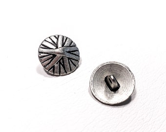 Ensemble de 10 boutons en métal moulé de chapeau de paille - 2 tailles: 6 Lg / 4 Sm Antique Argent Rond Pointu Dôme Heavy Shank Coat Vintage Button [B358]