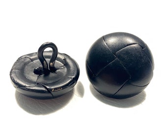 21mm Woven Leather Button: 7/8" Metal Shank Vintage 80s Coat/Jacket Button (Set of 2-24)