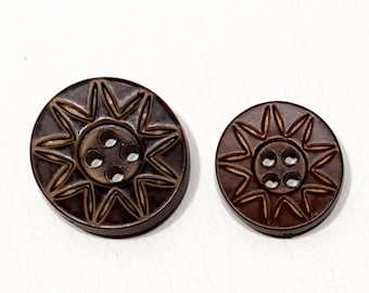 Set of 2-100 Tooled Leather-Look Buttons 2 SIZES: 7/8" (22mm) & 3/4" (19mm)- Vegan Faux Leather Tribal Sun Southwest Vintage Buttons [B991]