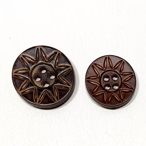 Set of 2-100 Tooled Leather-Look Buttons 2 SIZES: 7/8&quot; (22mm) & 3/4&quot; (19mm)- Vegan Faux Leather Tribal Sun Southwest Vintage Buttons [B991]