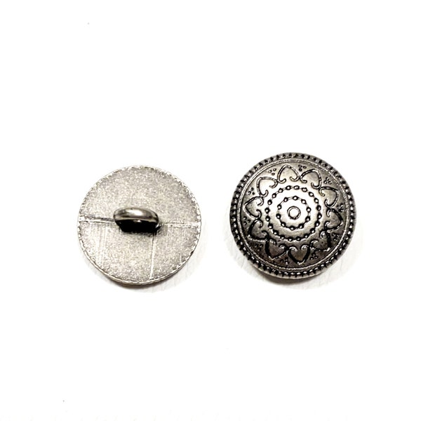 Set of 4-50 Solid Cast Metal 5/8" Shank Button - 24 L | 15 mm - Antique Silver Ornate Medieval Renaissance Period Costume Button [B429]