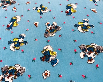 #211-1 yard Smurfette Smurf Fabric Cut Sew Quilt Peyo Vintage Pattern 1982 