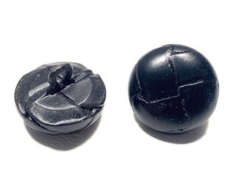 20mm REAL LEATHER Coat Buttons: 13/16" BLACK Woven Metal Shank Vintage 80s Buttons (Set of 4-24)