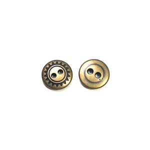 Set of 2-24 Tribal Sun Thick Solid Bronze Buttons - 1/2&quot; | 20L | 12.5mm - Vintage 70s Southwest Cast Metal Small 2-Hole Button [B2093]