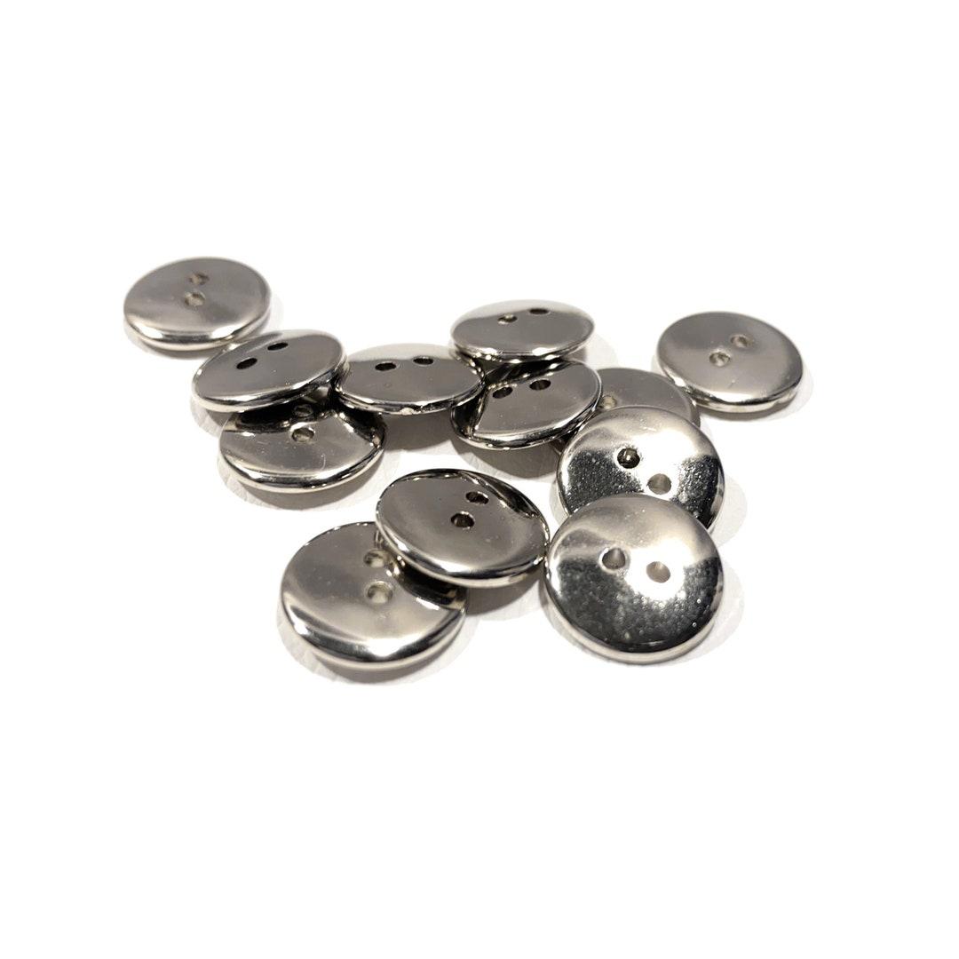 CHROME colored Metal NO-SEW BUTTONS CLIP ON Style SIX in a Package