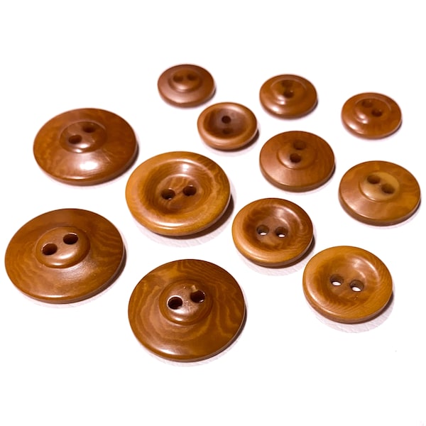 Set of 10 Vegetable Ivory Buttons - Toffee - Multi-Size Set (2x) 32L (4x) 24L (4x) 20L - Rare / Fine Vintage Resin Collector Button [B513]