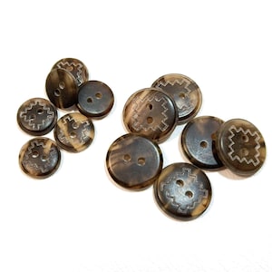 Set of 2-24 SMALL Southwest Buttons - 2 SIZES: 5/8&quot; (15mm) & 7/16&quot; (11mm) - Etched Tortoise Shell Resin Southwest Vintage 70s Buttons [B544]