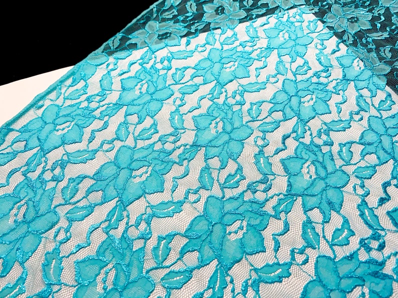 Embossed Lofted Look Lingerie Apparel Fabric by the Yard Nylon Mesh Lace Floral Stretch Lace AQUA BLUE F0808 Vivid Electric Blue