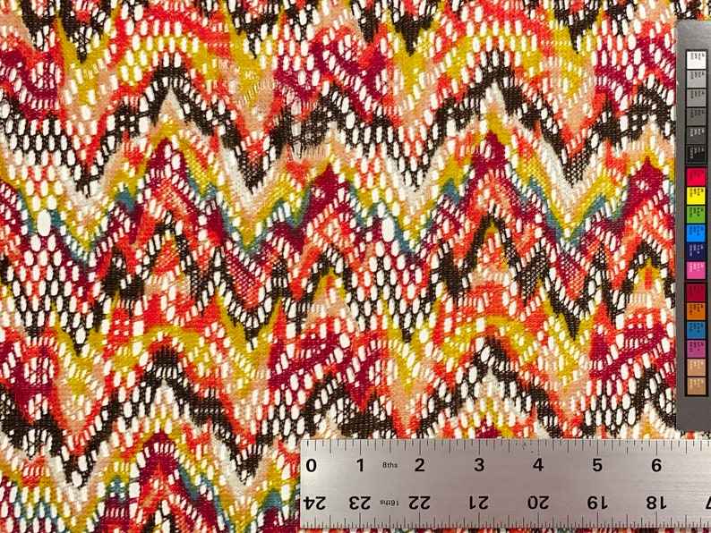 Vivid Lace Mesh Medallion Apparel Fabric By The Yard F0152 1970s Retro Vintage Missoni Raschel Knit Slight Stretch Orange Red Craft Supplies Tools Embroidery Jewellerymilad Com