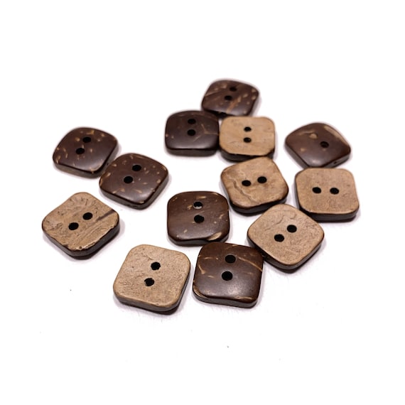 Lot De 8 Gros Boutons En Noix De Coco - Diamètre 28 Mm, Couleur Marron Camel - Occasion