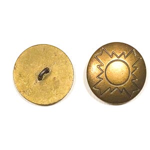 23mm Desert Sun Solid Metal Button: 7/8" Brass/Gold Vintage 70s Southwest Shank Button (Set of 6-12)