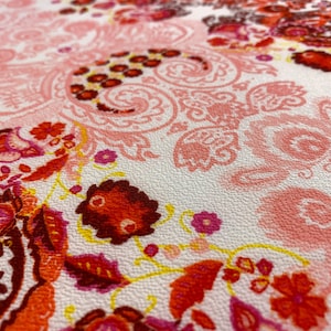 Boho Paisley Crepe - Orange / Pink / Rust Red / Ivory - Hippie Boho Bohemian / Vibrant Look! - Deadstock Apparel Fabric by the Yard [F0364]