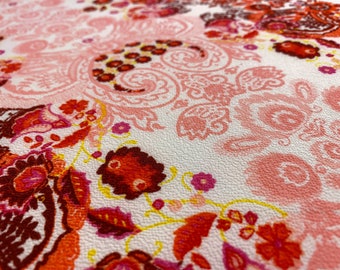 Boho Paisley Crepe - Orange / Pink / Rust Red / Ivory - Hippie Boho Bohemian / Vibrant Look! - Deadstock Apparel Fabric by the Yard [F0364]