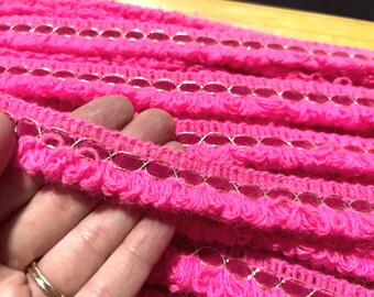 18 YDS vintage jaren 70 HOT PINK franje: 3/4" breed katoen/acryl fluwelen dode inventaris