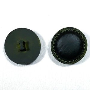 Set of 4 Green Stitched Leather Buttons - 32 L / 21 mm  - Classic Vintage - Prep Ivy League Cardigan / Coat Button [B252]