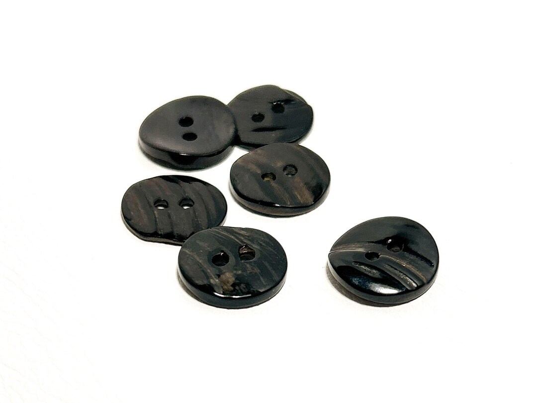 15mm Mussel Shell Buttons: 5/8" Black Thick Carved Vintage Button (set ...
